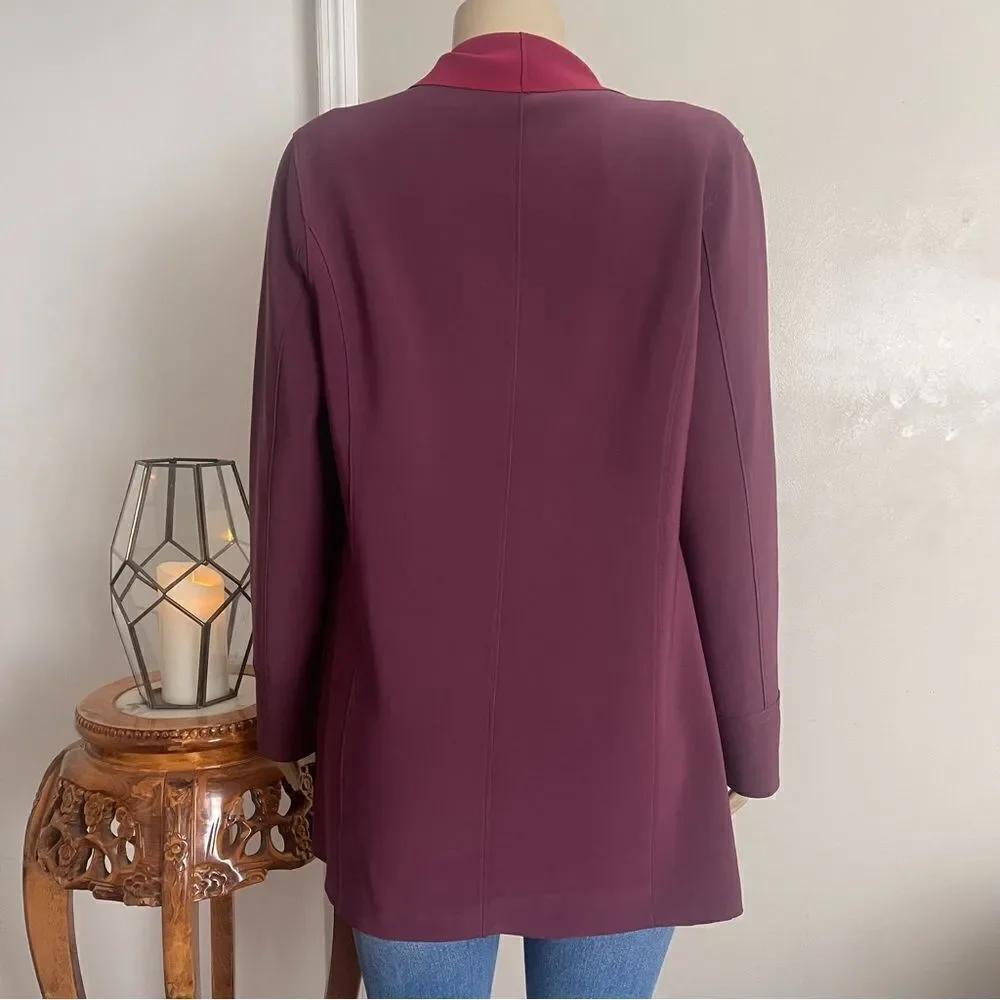 Chicos Travelers Sz 1 (Med 8-10)‎ Open Front Jacket Deep Merlot Blazer Pockets